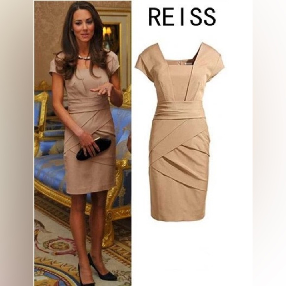 ASO Kate Middleton dress Reiss Shola beige US size 6